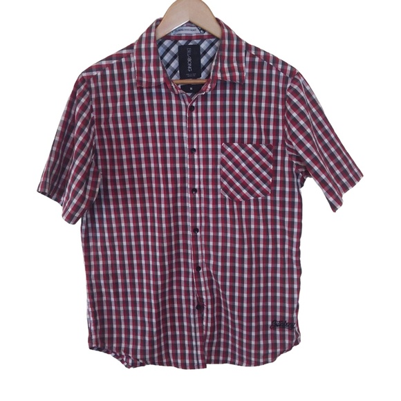 Billabong Men’s Red Black Checkered Button Down Short Sleeve Shirt - Picture 1 of 8